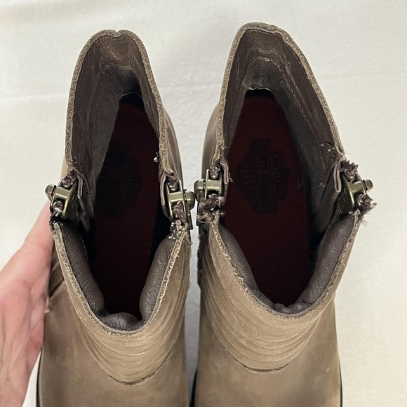 Harley-Davidson Boots Womens 9 Brown Leather Ankle Moto Chunky Heel Double Zip - Picture 11 of 16